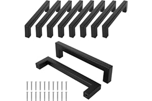 SENENQU 10 Pack Kitchen Cupboard Handles, 128mm Hole Center Stainless Steel Kitchen Door Handles, 140mm Length Square Drawer Cabinet Handles with Screws for Bathroom Wardrobe