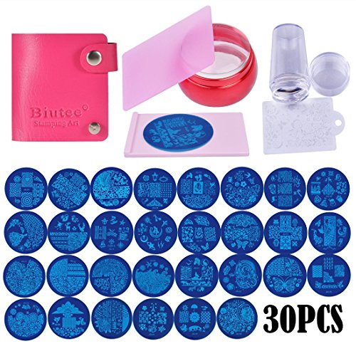 Biutee 2017 maniküre Stempelschablonen 30 er model Nail Art Stempelschablonen+2 set stamper und scraper +1pcs Stempelschablonen Basis mit aufbewahrungtasche（color by Random） - 3