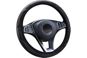 panthem Funda para volante de coche, piel transpirable, antideslizante, banda elástica deportiva de fibra de carbono sin anillo interior, tamaño universal 37-39 cm (negro)