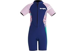 Moollyfox Combinaison courte en néoprène pour fille - 2,5 mm - En néoprène thermique - Maillot de bain une pièce - Manches courtes - Fermeture éclair sur le devant - Natation - Surf