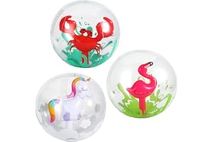 VGOODALL Aufblasbare Wasserball, 3 Stücke 3D Strandball mit Aufblasbare Einhorn Krabbe Flamingo Spielzeug Wasserbubble für Sommer Pool Party Spiele Aktivitäten Durchmesser 30cm
