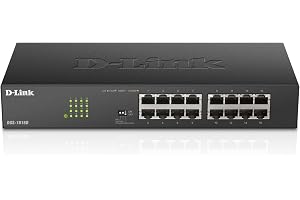 D-Link DGS-1016D Gigabit-switch (16 portar, 10/100/1000 Mbit/s, enkel plug och play-installation, fläktlös), svart, metallisk