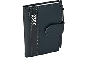 KAMBER OFFICE Agenda tascabile 2025 A7 con penna a sfera e supporto in finta pelle, agenda 2025 con timer, calendario annuale e panoramica settimanale (nero)