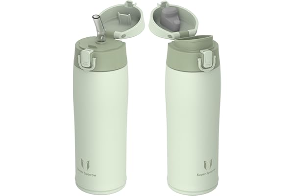 Super Sparrow Botella Agua Acero Inoxidable - Botella Termica - 350ml / 500ml / 750ml / 950ml - Termo Sin BPA, Botella de agua para niños - Incluye 2 Tapas : con Pajita y con Boquilla