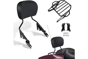 AUFER Black Detachable Upright Passenger Sissy Bar Backrest with Pad and 2-Up Luggage Rack and 4 Point Docking Hardware Kits Compatible With For Touring Street Road Electra Glide Road King 2014-2022