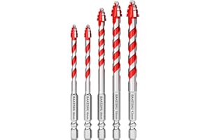 BAKESHU 5 Pcs Eccentric Drill Bit,Masonry Drill Bits,Professional Tungsten Carbide Drill Bit for Tile,Glass,Quartz,Porcelain,Cement,Ceramic,Brick,Granite,Marble,Plastic,Wood (6,6,8,10,12mm)