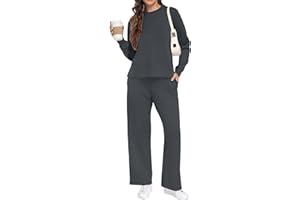 GRECERELLE Chándal de dos piezas para mujer, chándal de otoño, traje de manga larga, informal, cuello redondo, tops y chándales, pantalones de chándal con bolsillos