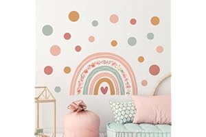 Tanlaby Stickers Muraux Arc-en-ciel Autocollants Muraux Pois Bohèmes Sticker Mural Fleur Rose pour Chambre de Bébé Fille Pépinière D'enfant Décoration Murale De La Maison