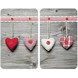 WENKO Plaque de protection en verre universel Coeurs - set de 2, pour tous les types de cuisinières, Verre trempé, 30 x 52 cm, Multicolore