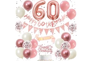 DEARLIVES 60th Birthday Decorations Retro Pink Rose Gold - Double Digits 60 Party Supplies Set for Women & Girls, birthday Banner, Pennant Flags, Cake Topper, Balloon Assortment (60th Pink Birthday Set)