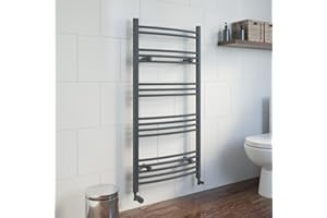 DuraTherm® 1200 x 600mm Curved Heated Towel Rail Radiator Modern Central Heating Bathroom Warmer Wall Mounted Ladder Rad, Anthracite