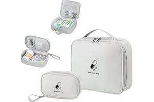 JUNUNDJING 2 Stück Medikamententasche, Große & Klein Medikamententasche Reise, Reiseapotheke Tasche Wasserdicht, Erste Hilfe Tasche leer, Erste Hilfe Set Outdoor (Grau)