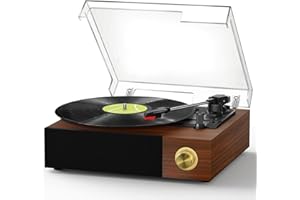 FYDEE Record Player with Double Speakers, Supports Bluetooth, RCA Line Connection and Three Playback Speeds (33/45/78), Red Walnut Wood