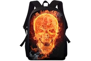 Amzbeauty Flame Skull Backpack for Boy School Bag for Teens Bookbag Children Daypack
