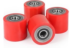 SWAWIS 4 pezzi Ruote Transpallet Poliuretano 80 x 70mm Asse 20 mm con Cuscinetti a Sfera Ruota Carico Massimo 600 KG Ruote di Ricambio per Transpallet Manuale