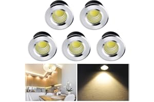 Mini Small Recessed Spotlights LED Set of 5, Audor 3 W LED Ceiling Spotlights COB Ceiling Spotlights Recessed Light Aluminium Spotlights LED Warm White