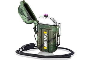 ‎LCFUN LcFun Lichtbogen USB Feuerzeug Elektrisch, Wasserdicht Winddicht Wiederaufladbar, Plasma Feuerzeug Lighter mit Notfall-Pfeife für Camping, Survival Taktische-überlebensausrüstung (Tarnung)