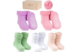 HANA MAMA LONDON HANA MAMA 5 Pairs GOTS Organic Cotton Baby Thermal Socks, Baby Winter Socks, Baby Anti Slip Socks, Thick Baby Socks, Newborn Baby Socks, Toddler Winter Socks, Welly Socks Toddler (0-3Y)