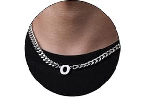 HAYOUWAY Mens Initial Necklace Silver Cuban Link Chain A-Z Letter Necklace Gifts for Men Him Boys Silver Chain Mens Gifts for Dad Son Brother Boyfriend Husband Anniversary Valentines Birthday Gifts