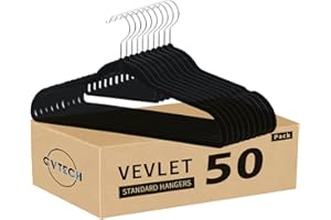 GVTECH Premium Velvet Hangers, [50 Pack] Non Slip and Heavy Duty Velvet Suit Hangers (45cm) with Tie Bar, 360° Swivel Hooks, Sturdy to hold Jumper, Pullovers, Jackets & Hoodies (Black)