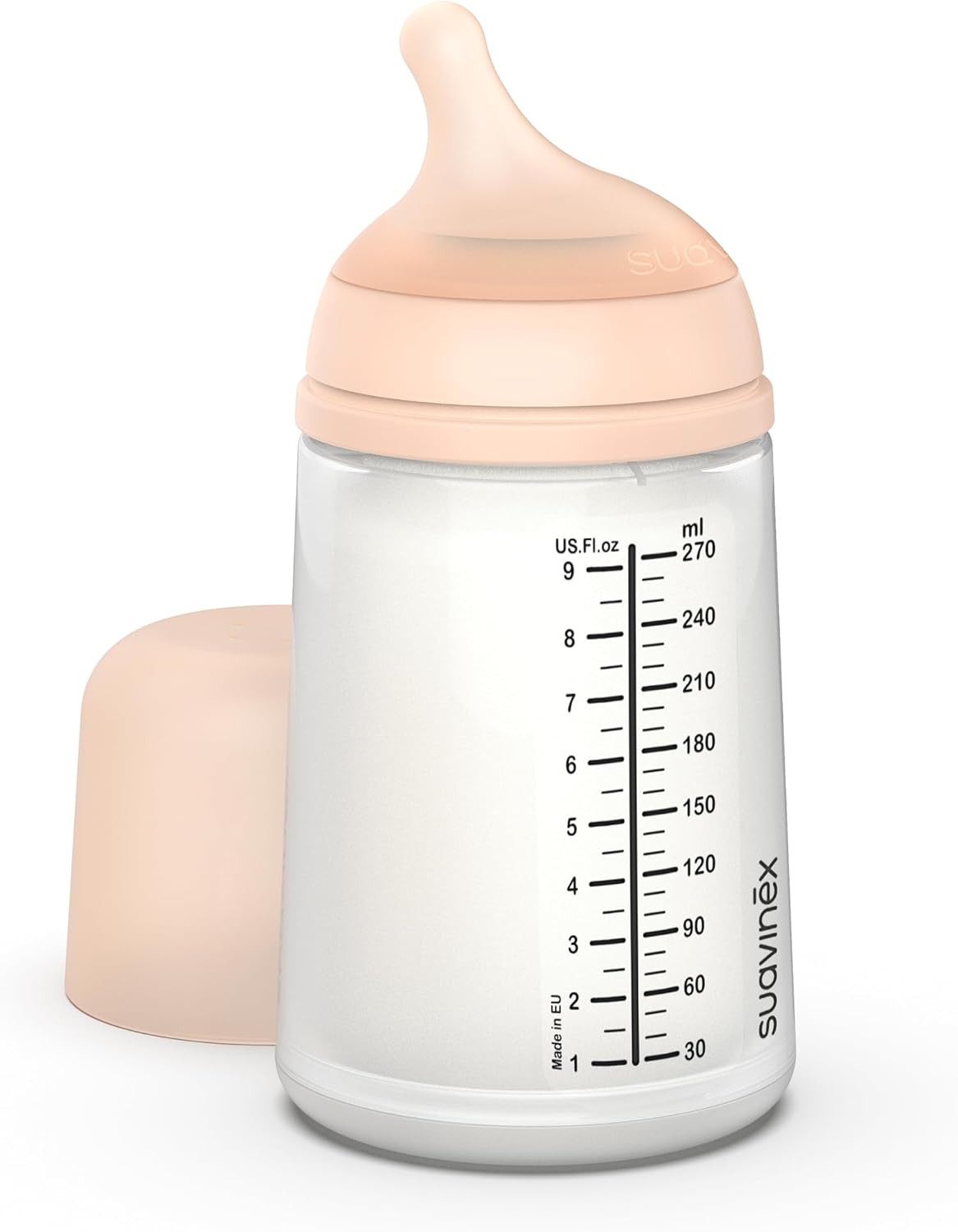 Suavinex, Biberón Anticólico Zero Zero, con Tetina de Flujo Medio (M) de Silicona, Biberón para Bebés +3 Meses, Recomendado para la Lactancia Materna, Leche Materna y de Fórmula, 270 ml, Fair