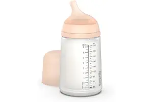 Suavinex, Biberón Anticólico Zero Zero, con Tetina de Flujo Medio (M) de Silicona, Biberón para Bebés +3 Meses, Recomendado para la Lactancia Materna, Leche Materna y de Fórmula, 270 ml, Fair