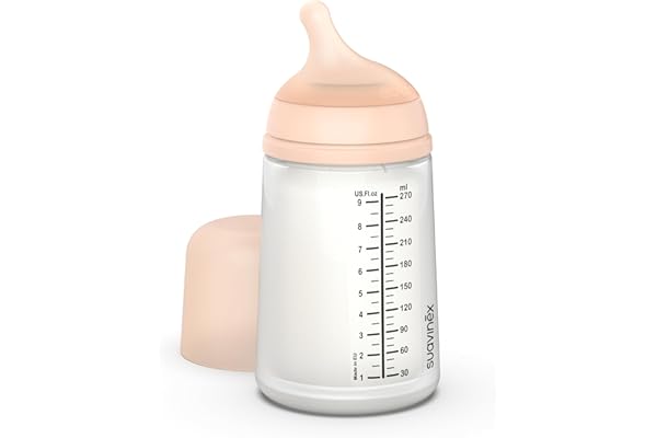 Suavinex, Biberón Anticólico Zero Zero, con Tetina de Flujo Medio (M) de Silicona, Biberón para Bebés +3 Meses, Recomendado para la Lactancia Materna, Leche Materna y de Fórmula, 270 ml, Fair