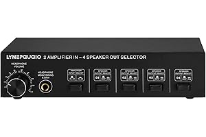 altoparlante,HUIOP LINEPAUDIO Selettore altoparlanti 2 in 4 Out Box Amplificatore a 4 zone e selettore altoparlanti con controllo del volume Jack a banana Jack da 6,5 mm per auricolari,Selettore altop