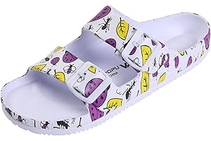 VICT POPU Pantoletten Damen mit Fussbett Sandalen Flach Rutschfest Sommer Badelatschen Lässig EVA Slides Erwachsene Schlappen