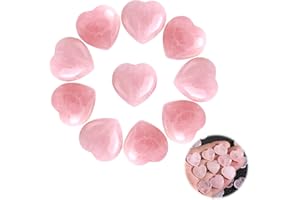 YUWJOOWEE 10 Stück Rosenquarz Herz Kristalle Edelsteine Geschenke für Frauen - Rosenquarz Herz Kristall Stein Kristalle Edelsteine für Valentinstag, Geburtstage, Heilung Kristall, Angst zu lindern