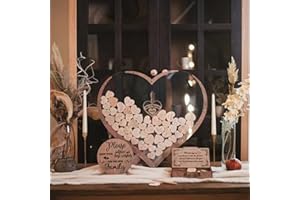 GUANKE Wedding Guest Book Alternative Acrylic Rustic Wedding Decorations for Reception Weding Guest Book with 80pc Heart Drop Box to Sign Wedding Anniversary Party Baby Shower(Heart-Text)