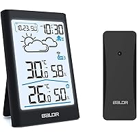 BALDR Wetterstation Funk mit Außensensor Indoor Outdoor Thermometer Hygrometer mit Wettervorhersage, Wecker…