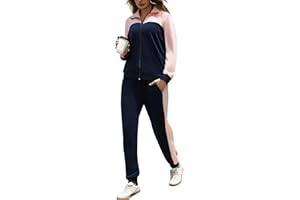 Jezonga Tuta Sportivo Donna Inverno Tute da Ginnastica Cotone Donna Set Tuta Fitness Sportivo con Cerniera a Contrasto e Pantaloni da Jogging per il Fitness Jogging S-XXL