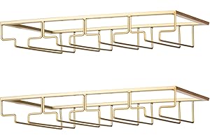 FOMANSH Soporte para copas de vino, para debajo del mueble, organizador de metal para bar o cocina, 2 unidades con 4 filas, Dorado