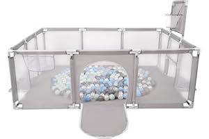 Selonis Parque De Juegos Con Canasta, Meta Y 200 Bolas Para Niños, Gris:Perla/Transparente/Azul Celeste/Menta