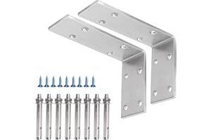 YUMORE Countertop Support Brackets 150x100x50mm,5mm Thick Heavy Duty L Shelf Bracket Stainless Steel Wall Mounted Support for DIY Open Shelving, 2 Pack, with Metal Wall Plug & Screws