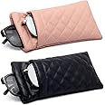 ANLIOTO 2 Pcs Double Glasses Case, PU Leather Double Eyeglass Case Large Squeeze Top Portable Sunglass Case For Women Men