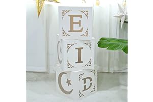 PATIMATE Eid Mubarak Ramadan Dekoracja, 3 białe puste, pudełka Ramadan Eid dla dzieci, islamski muzułmański Ramadan, festiwal domu, dekoracja Eid al-Fitr DIY pudełka, Eid Mubarak