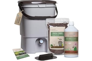 DIMIKRO Bokashi - Juego de cubo para bokashi (fermento, fermentación Bokashi, EM activo, folleto Bokashi), color gris