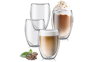 Dubbelväggiga kaffeglas, cappuccinokoppar, set om 4, 350 ml, transparent latte macchiato-glas, cappuccinoglas lämpliga för te