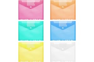 RICYEA 6 Stück Dokumententasche A4 Transparent Dokumentenmappe 6 Farben A4 Sichttasche Dokumenten Sammelmappen zum Abheften mit 11 Lochrand und Klettverschluss für Organisieren (6)