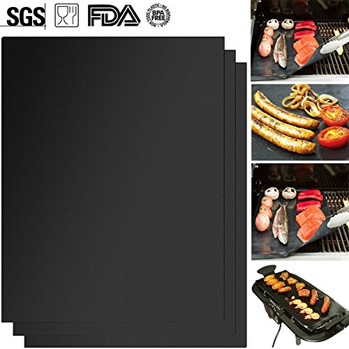 BBQ Grillmatte, ApoGo 3er Set Antihaftbeschichtung Grillmatte,Perfekt für Fleisch, Fisch und Gemüse 40x33 cm Perfekt für Gas - Kohle - E-Grill und Backofen geeignet FDA Zulassung