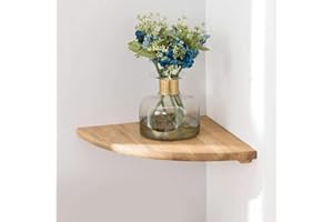 GIEANOO Étagère d’Angle Flottante en chêne Rustique avec extrémité Arrondie pour Haut-parleurs, Livres, décorations Étagère d’Angle en Bois, chêne, 18cm Rayon