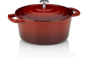 kela Bräter Gusseisen rund 3,8 Liter, Dutch Oven CALIDO, Induktion Gussbräter mit Deckel, Gusseisen Topf Brot backen, emailliert, rot