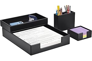 XNONE Schreibtischset PU Leder, Schreibtischset mit Schreibtisch Organizer, Stifthalter, Briefablage, Bürotisch für Männer und Frauen, Büro Büro Organizer (Schwarz)