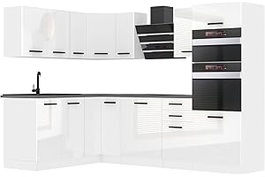 ‎B BELINI GROUP Belini Küchenzeile Küchenblock Küche L-Form Melanie Küchenmöbel mit Griffe, Einbauküche ohne Elektrogeräten mit Hängeschränke und Unterschränke, ohne Arbeitsplatten, Weiß Hochglanz