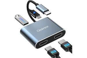 OMIVINE 4-In-1 USB C to Dual HDMI Adapter 4K with 100W PD Charging, USB 3.0, USB C Splitter Extended Display for iPhone 16/15, MacBook, Surface(Only Windows supports mirroring to two different screens)