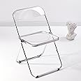 KAIHAOWIN Luxury Modern Acrylic Folding Chairs Transparent Clear Folding Chair-Acrylic Ghost Stackable Crystal Seat-PC Plastic Living Room Seat-Chrome Frame Accent Side Chair for Outside Inside-Clear
