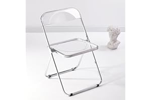 KAIHAOWIN Krzesła Składane, Transparentny Krzesło Składane Z Akrylu,Przezroczyste Składane Krzesła Ze Szklanym Sedziskiem,Krzesło Boczne Z Ramą Chromowaną Jako Ozdoba Dla Wnętrz i Na Zewnątrz,Jasne