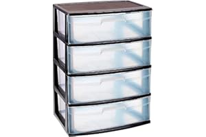 Acan Tradineur - Cajonera de organización “Nilo” - Ideal para el hogar o el trabajo - Fabricación en plástico - 4 Cajones Translucidos - 80,5 x 56 x 40 cm - Color Negro